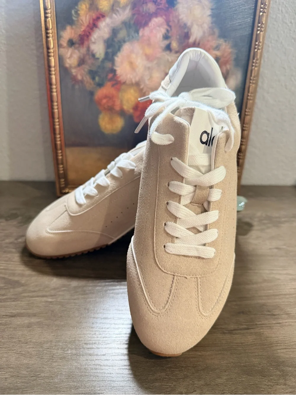 ALO Yoga Women's Beige Suede Lace-Up Sneaker